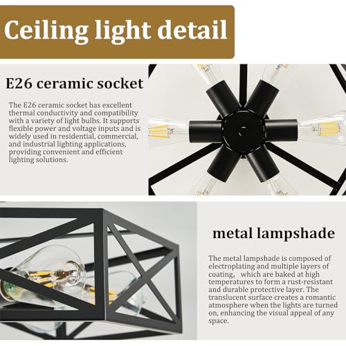 Modern Farmhouse Black Metal Semi Flush Mount Ceiling Light Fixture 19.7 in