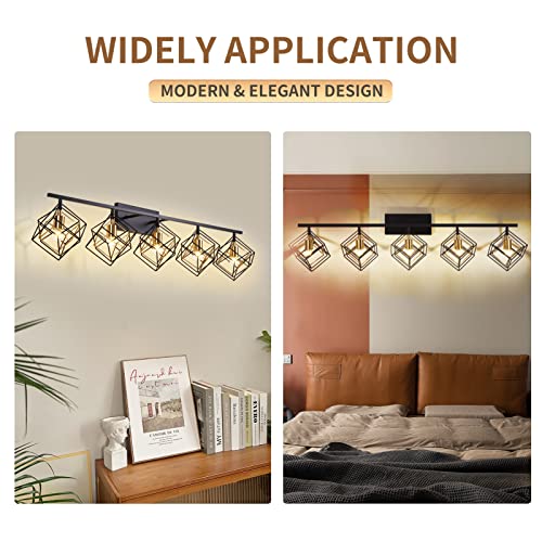 Bathroom Vanity Light with 5 Bulbs Bathroom Light Fixtures Over Mirror with Rotatable 5 Cube Shades Modern Wall Mounted Matte Black