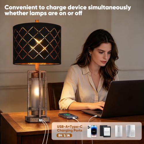 Vintage Finish Table Lamp Set of 2 with USB Ports (2 Count)