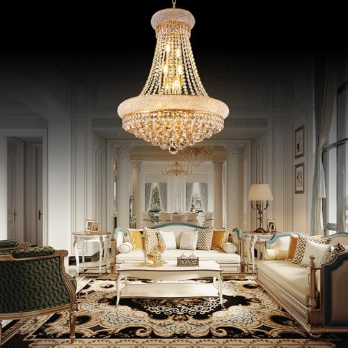 22" W 12 Light Luxury Entrance Chandelier with Unique Empire K9 Crystal Design for High Ceilings