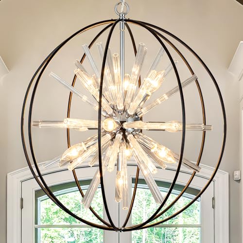 Modern Black Sputnik Globe Crystal Chandeliers for Living Room Foyer