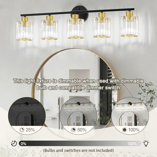 Modern Black Gold Crystal Bathroom Light Fixtures