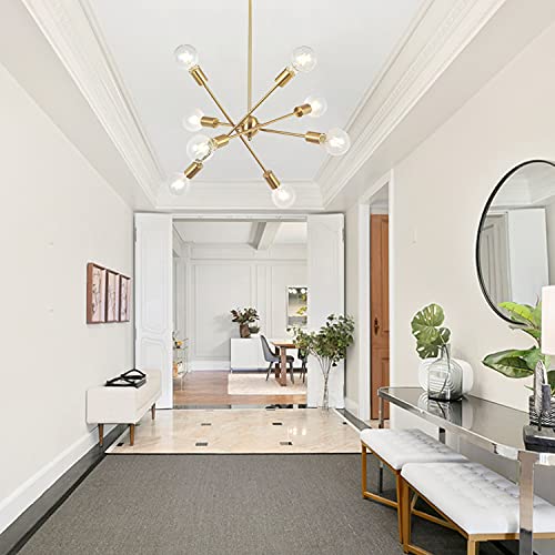 8 Lights Modern Sputnik Chandelier Lighting with Adjustable Arms Mid Century Pendant Light Vintage Industrial Farmhouse Ceiling Light Fixture Brushed Brass by BONLICHT