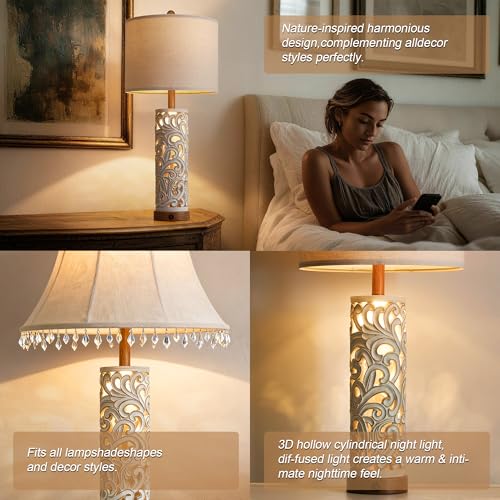 2-in-1 Light Table Lamp Set of 2 for Living Room, 28.5" Farmhouse Bedside Lamps with USB Charging Port, Main&Night Light & Dual Switches, Nightstand Lamp for Bedroom Home Office(Bulb Included) (2 Count)