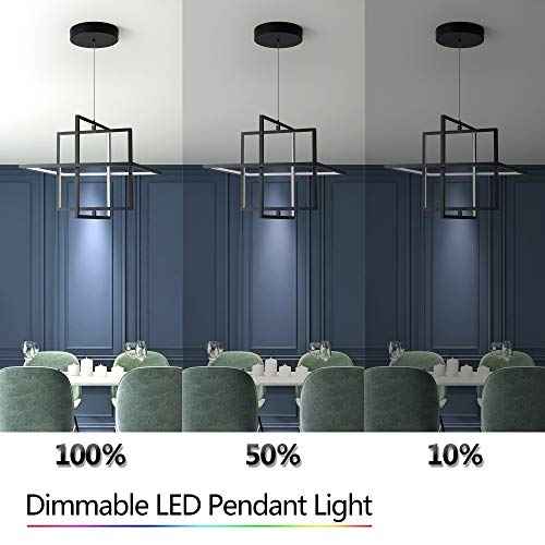 Modern LED Chandelier Led Pendant Light Square Contemporary Chandelier Hanging Light Dimmable for Living Room, Dining Room, Bedroom, Kitchen, Stydy Room 90W 6000K Cool Light (Black)
