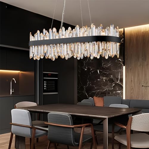Black Oval Crystal Chandelier L35.4 inch