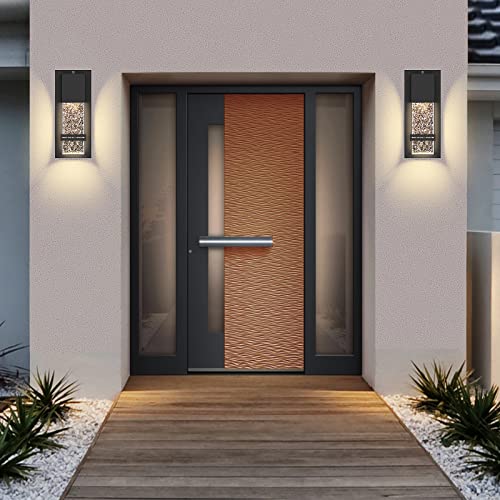 LED Dusk to Dawn Outdoor Light Fixture Exterior Wall Sconces Porch Light 2 Pack Outside Wall Lights with Crystal Bubble Glass 12W Lumen 3000K for Doorway Garden Hallway Patio Living Room (2 Count)