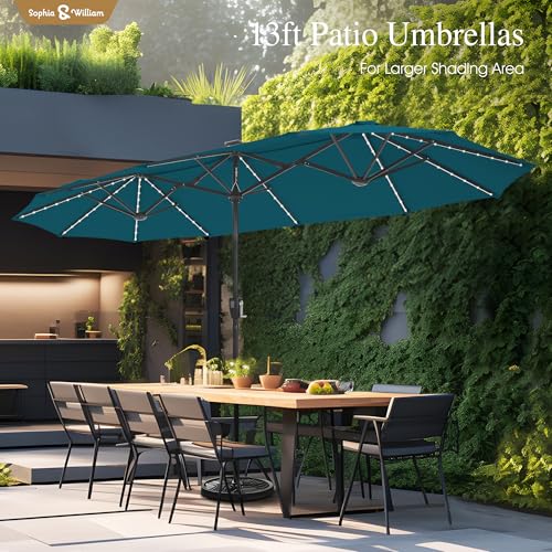 13ft Outdoor Patio Umbrella with Solar Lights