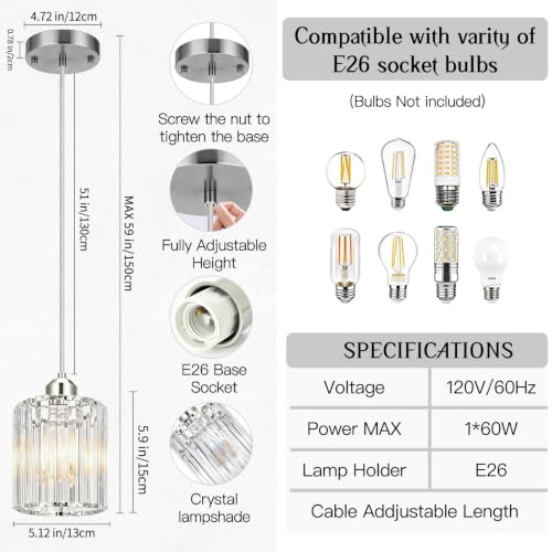 3 Pack Pendant Lights Kitchen Island Brushed Nickel Pendant Light