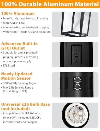 Motion Sensor Outdoor Lamp Post Light Fixture with GFCI Outlet