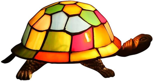 Bieye L10594 Turtle Tiffany Style Stained Glass Accent Table Lamp Night Light for Bedside Living Room (Multi-Colored)