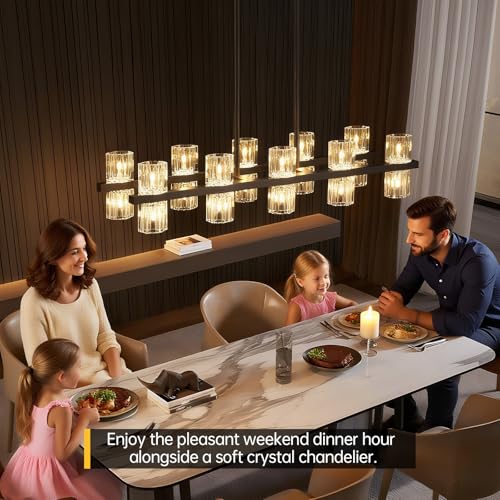 20 Lights L32" Black Crystal Chandeliers for Dining Room Light Fixture