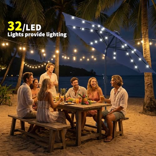 9FT Solar Patio Umbrella with 32 LED Lights