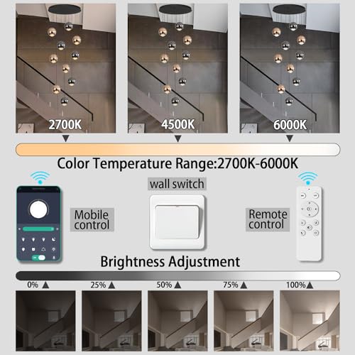 10 Light LED Staircase Chandelier Crystal Ceiling Lights Large Chandeliers for High Ceilings