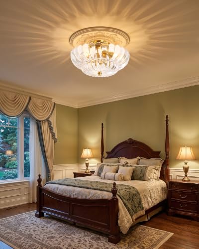 Semi Flush Mount Ceiling Light Fixture 14" Vinatge Gold Ceiling Lights Mid Century Modern Clear Glass Close to Ceiling Lighting Fixtures for Bedroom Hallway Kitchen Laundry Room Bathroom