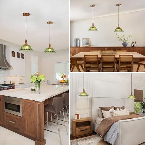 Glass Pendant Lights Modern Pendant Lighting Fixtures Hanging Lamp for Kitchen Island Bedroom Dining Room Coffee Shop Hallway Green and Brass 2 Pack (2 Count)