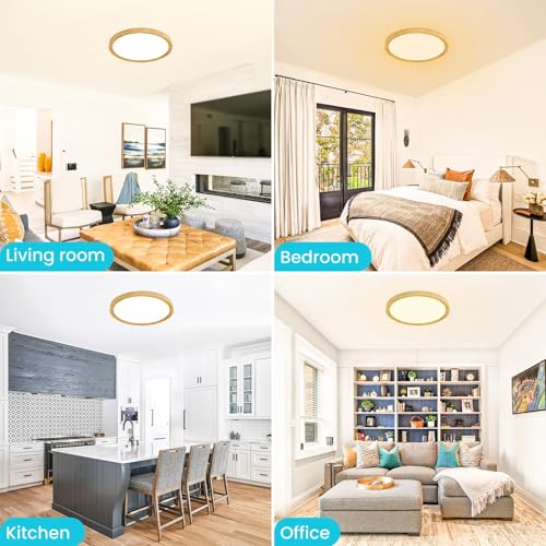 12Inch 28W Wood LED Flush Mount Ceiling Light