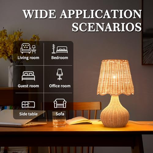 Rattan Small Bedside Table Lamp for Bedroom