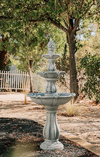 51" 3 Tier Outdoor Freestanding Waterfall Fountain with Pump and Pineapple Finial