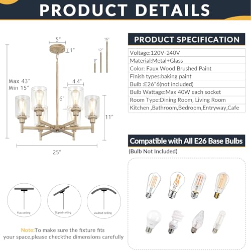 6 Light Rustic Farmhouse Chandelier