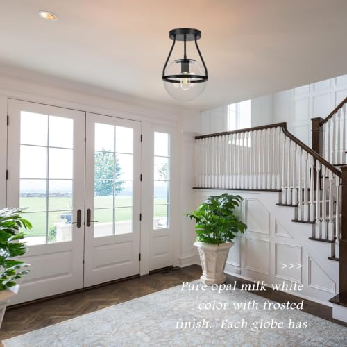 8 Inch Mid Century Ceiling Light Modern Black Semi Flush Mount Ceiling Light with Clear Glass Shade Globe Semi Flush Mount Ceiling Light Fixture for Bedroom Hallway Bathroom Foyer