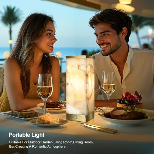 Modern Alabaster Rechargeable Cordless Table Lamp for Living Room