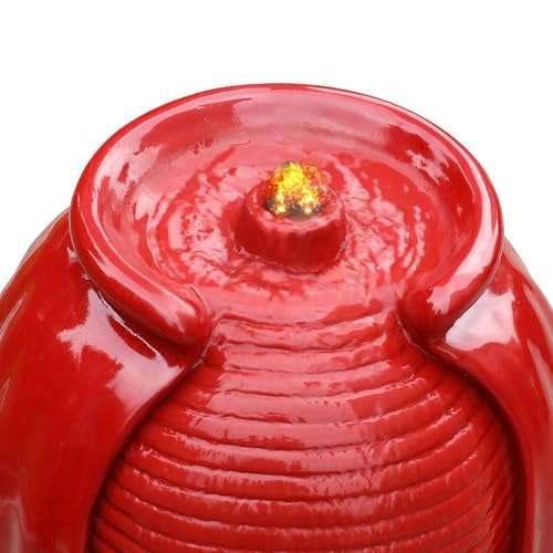 Glazed Vase Floor Freestanding Water Fountain with LED Lights and Pump for Outdoor Patio Backyard Deck Plant Garden Décor