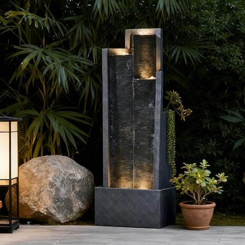 49.6H Modern Outdoor Water Fountain with LED Light Garden