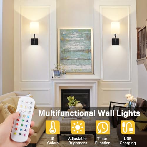 14 Inch Black Battery Operated Wall Sconces Set of 2 (2 Count)
