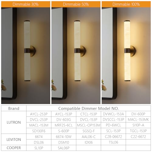 Natural Alabaster Wall Sconces Modern Black LED Wall Lights 24" Spanish Marble Cylinder Sconces for Living Room Bedroom Bathroom Hallway