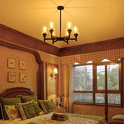 Black Farmhouse Chandeliers for Dining Room Light Fixtures Over Table (6 Count)