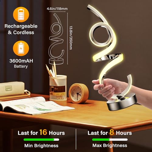 Modern Spiral Table Lamp Color Changing Night Light Rechargeable LED Nightstand Lamp Dimmable Bedroom Lamp Remote Control for Home Decor Living Room Bedroom Office
