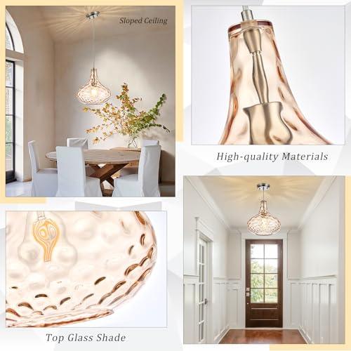 11" Amber Hammered Glass Pendant Light