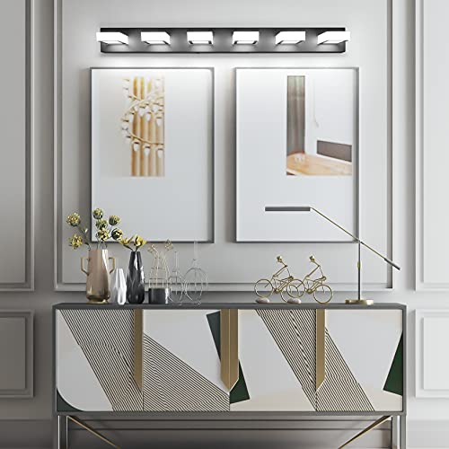 Modern Matte Black Bathroom Vanity Light Fixtures 6 Lights Acrylic Modern LED Black Vanity Lights for Bathroom