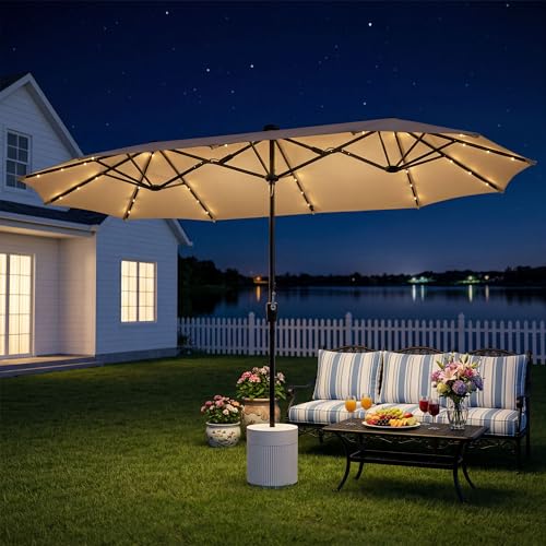 13FT Large Double Sided Patio Umbrella with Solar Lights