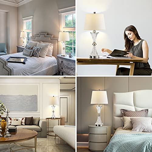 Touch Control Table Lamp for Bedrooms 3 Way Dimmable White Drum Shade Modern Bedsides Nightstand lamp Set of 2 with 2 USB Charging Port