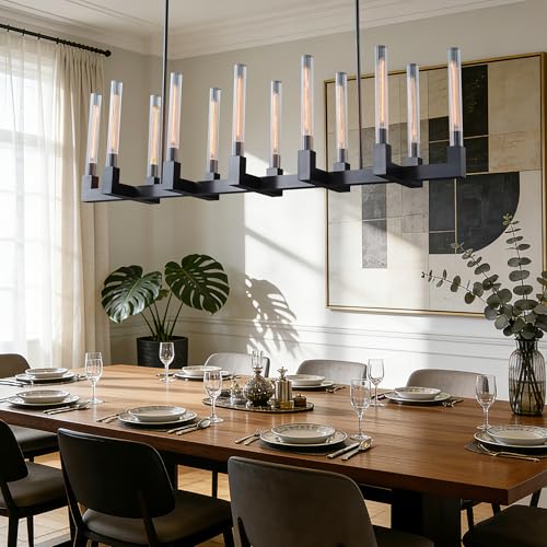 67 Inch Black Candle Rectangular Chandelier