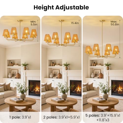 Rattan Chandelier for Dining Room Gold Boho Chandelier for Bedroom