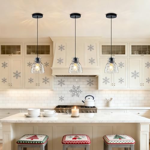 6" Mini Hammered Glass Black Pendant Lights Kitchen Island Lighting 1 Pack