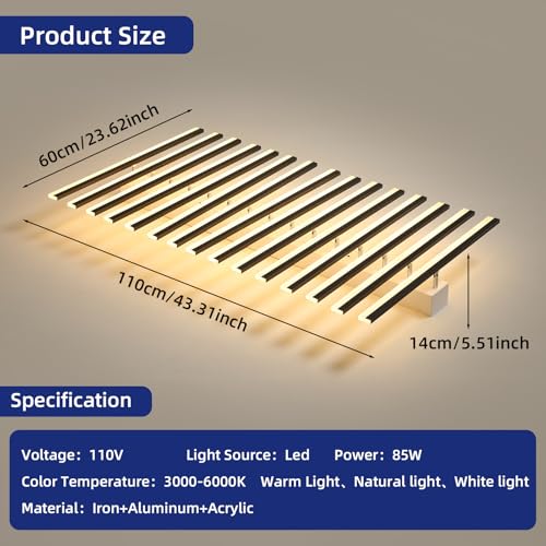 15 Lights Adjustable Linear Modern Ceiling Light with Remote Control Dimmable LED Chandelier Semi Flush Mount Light Fixture for Dining Room Kitchen Island Living Room