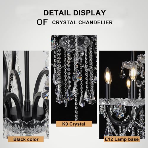 French Country Black Iron Crystal Chandelier