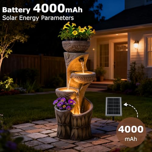 4 Tiered Solar Water Fountain Outdoor Garden Waterfall Fountains