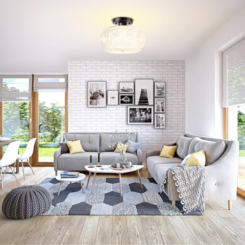 11 Inch Milk Glass Semi Flush Mount Ceiling Light Fixture