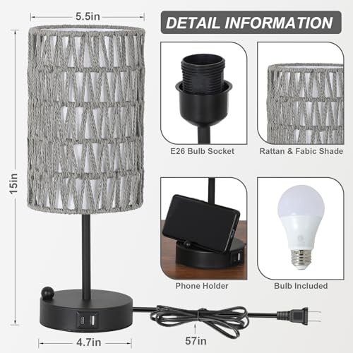 Touch Bedside Lamp For Bedroom with Bulb