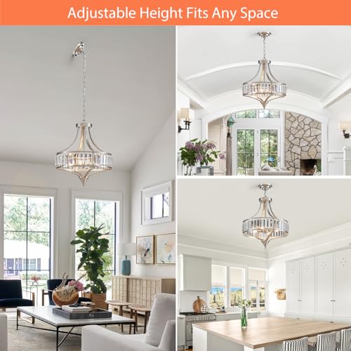 Crystal Chandeliers for Dining Room Rustic Farmhouse Pendant Round 4 (4 Count)