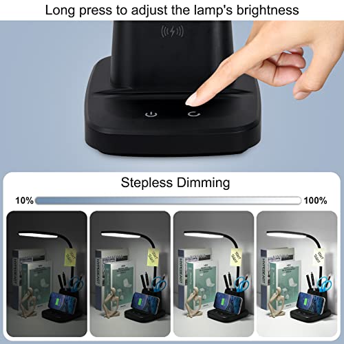 LED Desk Lamp with 10W Wireless Charging & Pen Holder