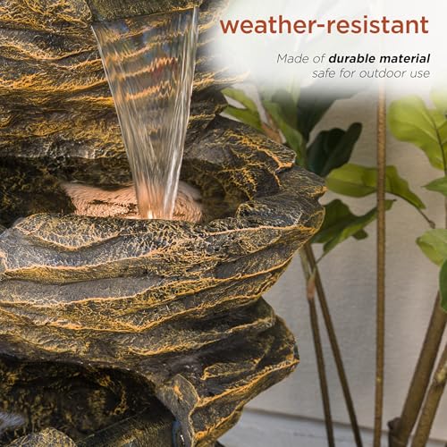 39" Tall Outdoor 5 Tiered Natural Look Rock Water Floor Fountain with Replaceable Lights