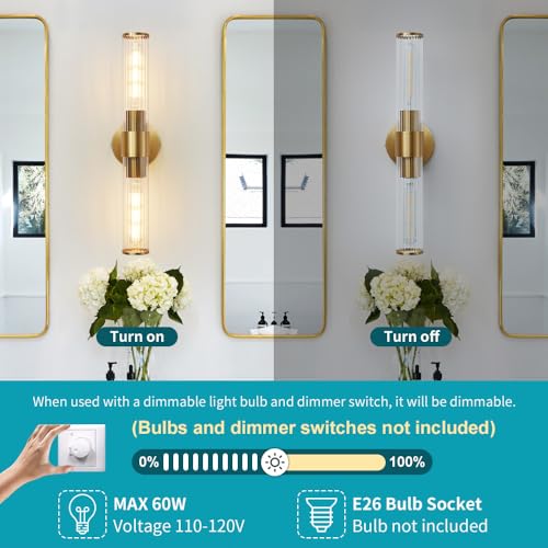Hardwired Gold Bathroom Vanity Light Threaded Glass Wall Sconce