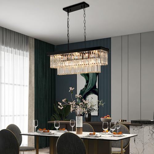 Black Crystal Chandeliers for Dining Room (9 Count)