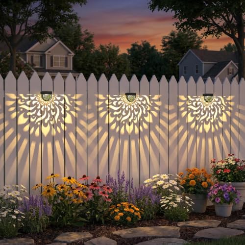 6 Pack Solar Fence Lights Wall lihgts Outdoor Decorations Solar Powered Step Deck Lights Warm Yellow Light Waterproof Decorative Lighting for Garden